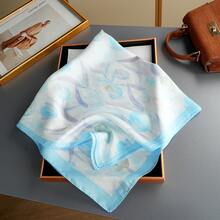 1条女士围巾，仿桑蚕丝，仿真丝围巾，时尚配饰围巾，70厘米方巾，杭州丝绸 - 橘色 - 查看 14