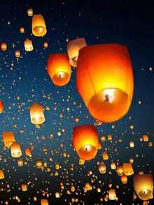20个纯白色许愿灯，纸灯笼/天灯，采用阻燃材料制成，您可以在灯笼上写下您的愿望并放飞它们。 - 隨機顏色 - 查看 3