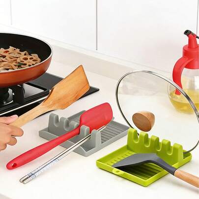 Bộ 1/2 giá đựng thìa/muỗng đa năng bằng silicon, giá đựng dụng cụ nhà bếp, giá đựng dao kéo đa năng, giá đựng thìa/muỗng, giá đựng nắp nồi, giá đựng muỗng/muỗng, đồ dùng nhà bếp và phòng ăn.