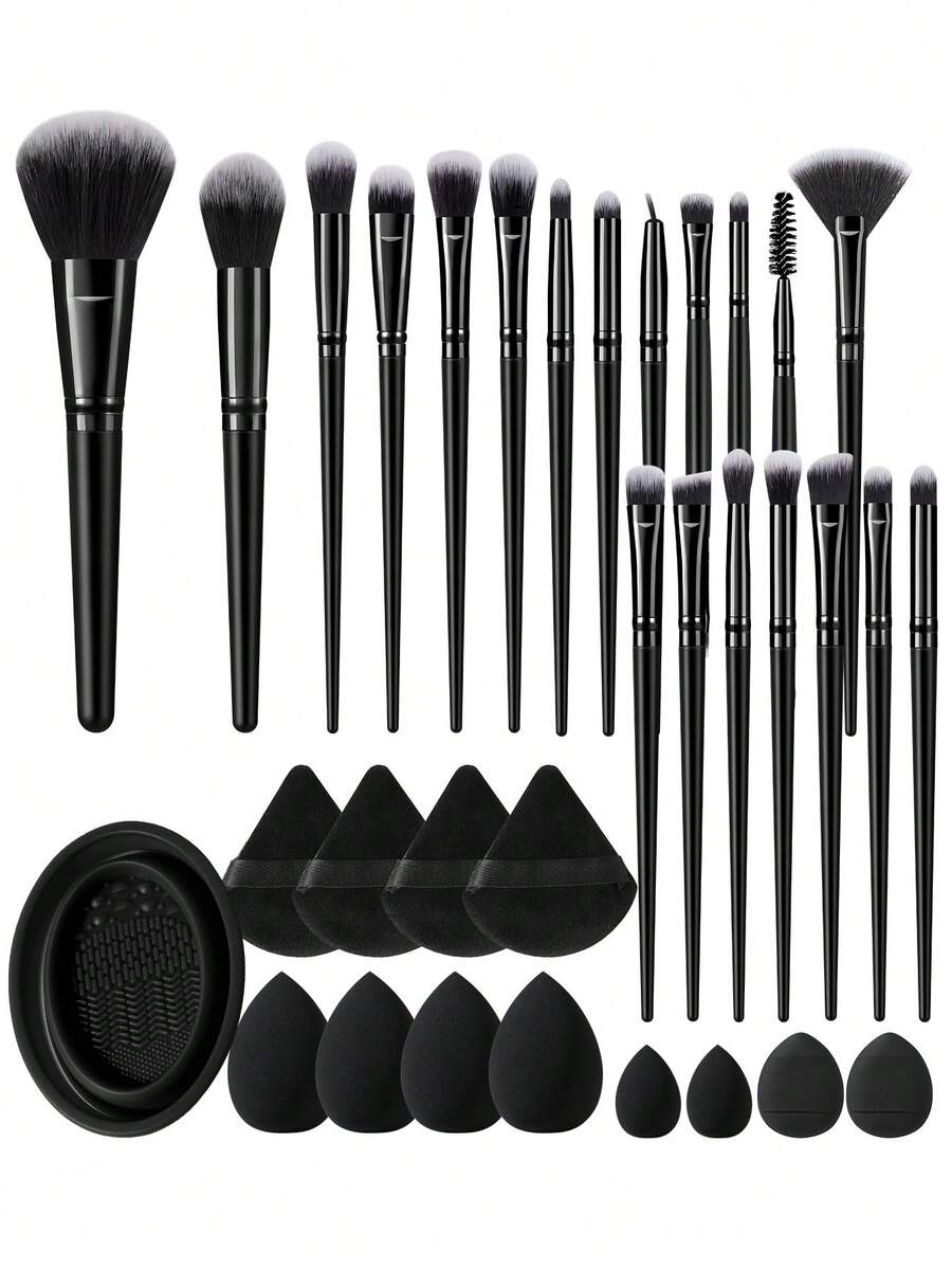 33PCS Makeup Tools Set Including:20PCS Makeup Brush Set+2PCS Mini Air Cushion Powder Puffs+2PCS Mini Makeup Sponges+4PCS Makeup Sponges+4PCS Triangle Powder Puffs+1pc Makeup Brush Cleaning Tools,All-In-One & Beginner-Friendly | Travel-Ready & Gift-Ready | Perfect For Newbies/Her - Multicolor - View 1