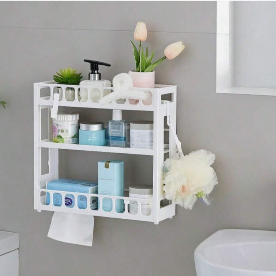Estante para baño, organizador de baño de 2 niveles, estante para toallas de baño, organizador multifuncional para cocina, soporte para especias, blanco. - A - Ver 1
