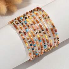 Set de 10 piezas de pulseras elásticas con cuentas de colores en estilo bohemio, pulseras creativas y versátiles - Marrón - Ver 7