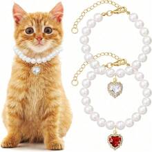 2pcs Pet Necklace, Made Of Faux Pearl, Fashionable And Durable With No Fading, Adjustable Size Suitable For Cats And Dogs, Comfortable For Daily Wear, Convenient For Walking Dogs - Multicolor - View 10