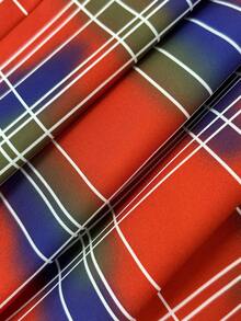 新款复古英伦红色格子无袖翻领连衣裙，收腰喇叭长款衬衫裙，夏季度假沙滩裙 - 紅色 - 查看 5