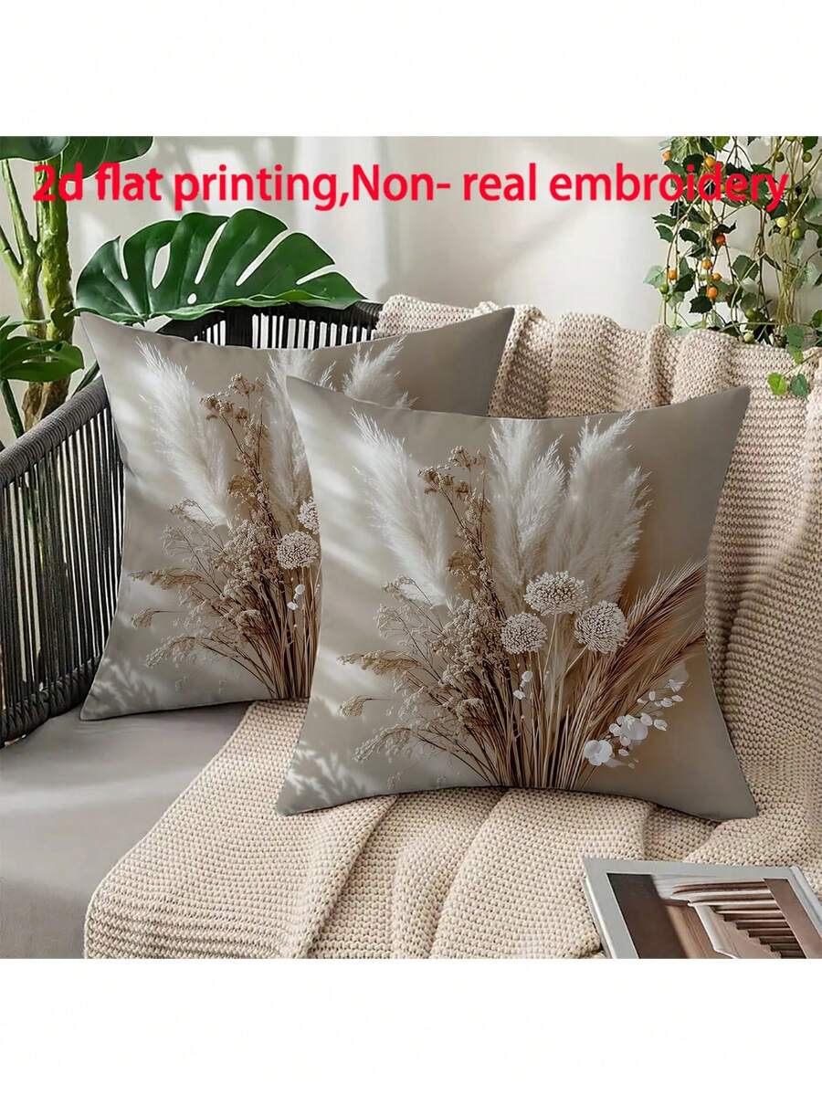 2pcs Floral Pattern Printed Decorative Pillow Covers, Suitable For Christmas Elements, Room Decor, Bedroom Decor, Holiday Decor, Party Decor (Pillow Insert Not Included) (Single-Sided Printing)