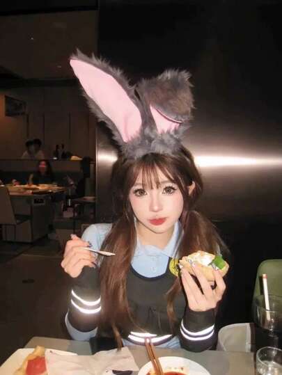 2pcs Cute Gray Rabbit Ear Headband Plush Cosplay Bunny Headpiece Sexy Bunny Girl Costume Accessory (Random Color Combination)