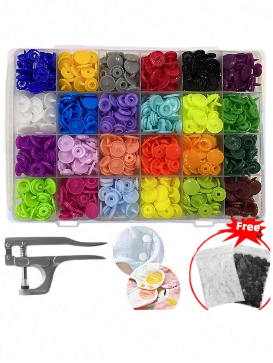 290 Sets, 240/150/50/1, 24 Colors, Glossy Round Plastic T5 Snap Buttons, Perforated Buttons, Seamless Buttons, Suitable For Handmade Clothing, Maternity Pads, Fabrics And DIY Gifts, Clothing Sewing, Wearable Bags, Christmas Home Decor - Multicolor - View 1