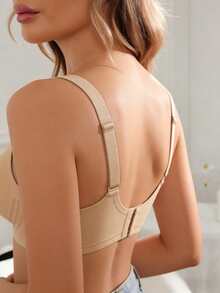 1pc Casual Comfortable Women's Bra, Khaki Solid Color Seamless Wireless Bralette, Soft & Comfortable - Khaki - View 5