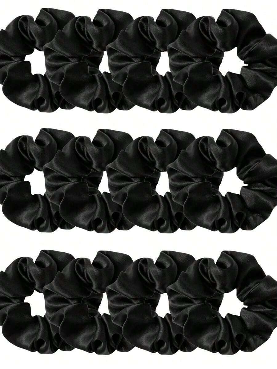 1pc/12pcs Women's Solid Color Satin Silk Hair Scrunchies Set, Soft Satin Elastic Hair Ties, Non-Damaging, Suitable For High Ponytail & Casual Wear Hairbands Head Accessories Elastic Band - Black - 查看 1