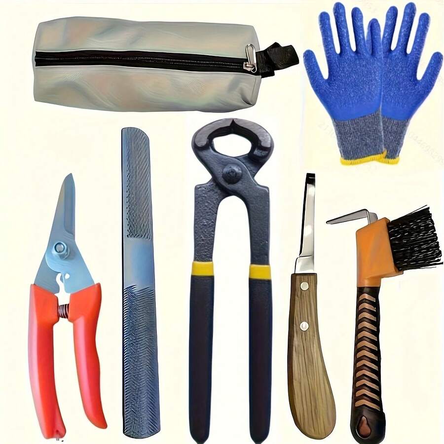 20.32 Cm Farrier Tool Kits (7pcs) Mini Rasp Hoof File Goat Equine Metal Shears Professional Farriers Hoof Nipper Cutter Handle Knife - View 1