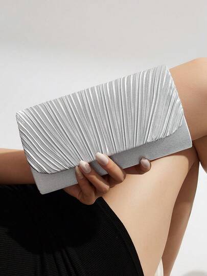 Fashionable Pleated Evening Clutch, Elegant Solid-Color Wedding Shoulder Bag, Simple And Stylish Women's Envelope Bag, Suitable For Weddings, Evening Events, And Parties, Matching Prom Dresses, Party Dresses, Evening Gowns, And Wedding Dresses, The Perfect Accessory For Attending A Ball.