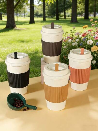 1个可重复使用时尚创意户外家用耐热咖啡/牛奶/茶杯，带盖，便携，适合户外、商务办公、露营等场合，时尚美观