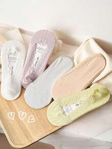 1/5 Pairs Women Lace Mesh Boat Socks, Breathable Invisible Socks With Non-Slip Silicone, Suitable For Daily Commute - Multicolor - View 2