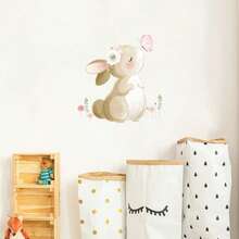 1 pieza Pegatina de puerta autoadhesiva con acuarela de conejo y flores, decoración del hogar impermeable y removible - multicolor - Ver 1