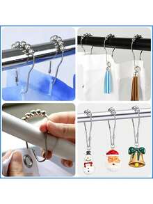 12pcs Anti-Rust Nickel Shower Curtain Rings, Durable Metal Hooks Suitable For Bathroom Shower Rod, Metal Material - Silver - View 3