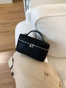 Fashionable Minimalist Casual High-Quality Handbag Box-Shaped Small Square Bag With Zipper Design, Can Be Worn On Shoulder Or Crossbody - Black - View 7