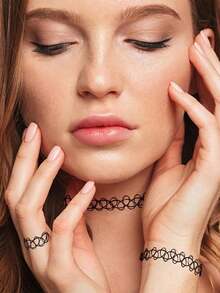 Y2K Fashion Retro 90s Gothic Style Necklace, Bracelet, Ring Set, Colorful Black, Suitable For Women And Girls Daily Wear - Multicolor - View 3