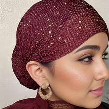 New Elastic Rhinestone Headscarf, Fashionable Muslim Headwear, Thin Headcover For Women - Multicolor - View 9