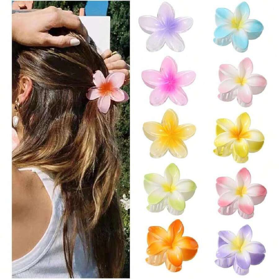 Pinzas para el Cabello con Forma de Flor, 10 Piezas Pinzas para el Cabello Grandes para Cabello Grueso Medianas Fino, Pinzas para el Cabello con Flores Hawaianas para Mujeres,42540183 - Multicolor - Ver 1