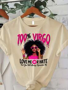 Maglietta girocollo con stampa vergine, manica corta, casual, adatta per estate e primavera, abbigliamento da donna taglia comoda - Grigio Chiaro - Visualizzare 9