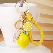 1pc Rhinestone Lemon Shaped Car Key Chain, Cute Creative Bag Pendant Metal Keyring Gift - Multicolor - View 4