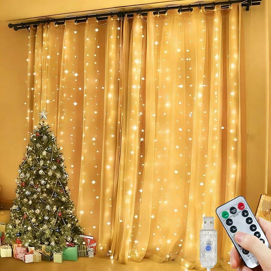 3m X 3m 300 LED Fairy Lights, 8 Lighting Modes Remote Control, Suitable For Bedroom, Garden, Party, Wedding, Christmas (Warm White)