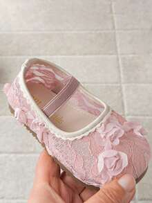 1双蕾丝花朵婴儿鞋，甜美公主风婴幼儿鞋，柔软防滑新生儿鞋 - 粉色 - 查看 7