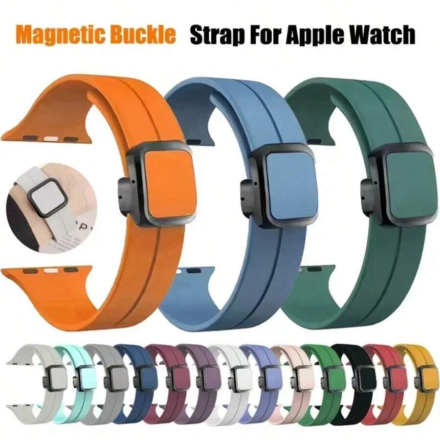 Magnetic Buckle Strap Compatible With Apple Watch Band Ultra 2 3 49mm 45 44 40 41 42mm-46mm Silicone Bracelet Ultra Series 10 7 6 3 8 9 Smart Watch Replacement Strap