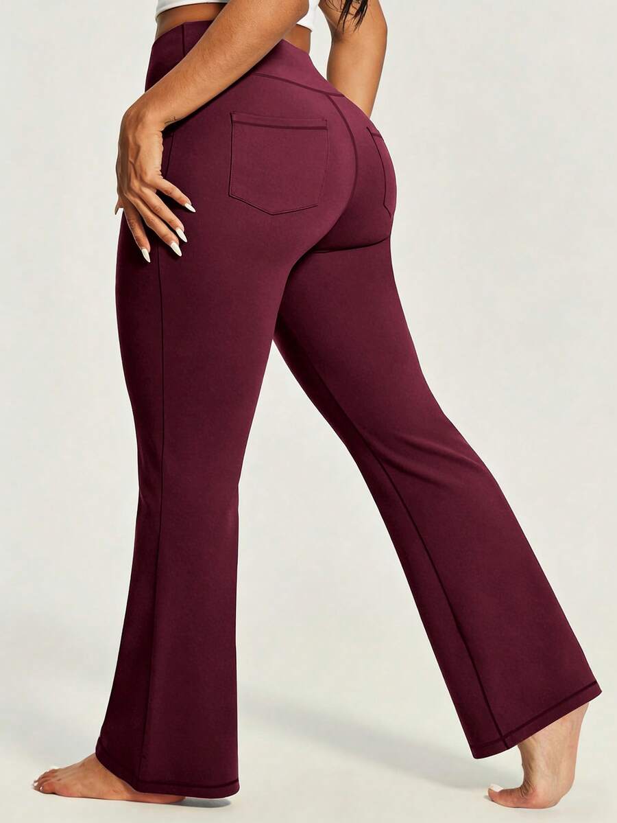 Quần thể thao ống loe cỡ lớn mới dành cho nữ, quần legging yoga thời trang giúp thon gọn vóc dáng, quần dài cạp cao co giãn thoải mái với túi trước và sau, quần dài ôm sát.