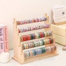 Estantería de escalera de madera de varios niveles y gran capacidad opcional, estantería de almacenamiento con cinta negra y de papel, adecuada para salas de manualidades y embalaje floral - ideal para suministros de arte y manualidades, especialmente para el almacenamiento de cintas y decoraciones navideñas - color madera - Ver 3