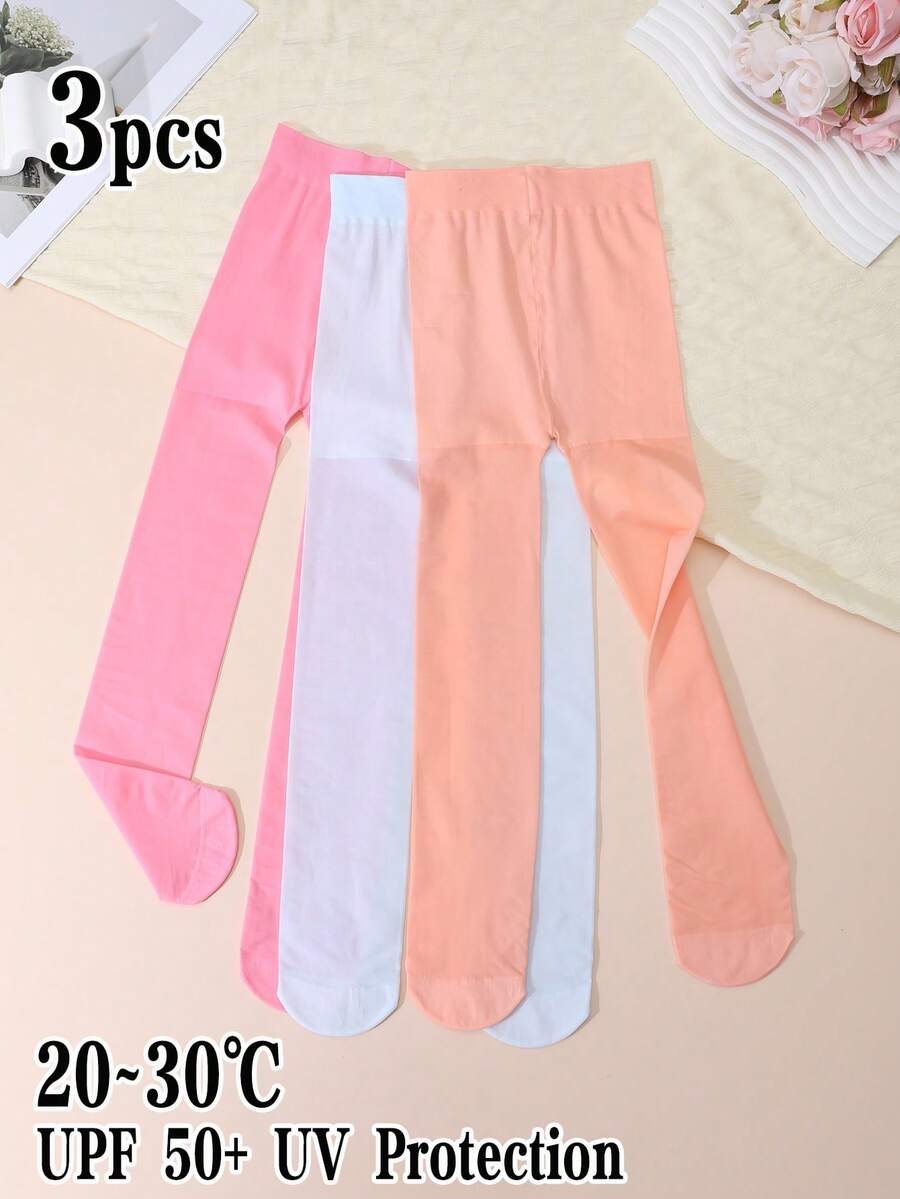 3 Paar Mädchen Einfarbige Strumpfhosen, UPF 50+ physikalischer Sonnenschutz Strumpfhosen, Tanzsocken, Bonbonfarben, hochdichte Strickware, dehnbar, dünn & hauteng, Sommer