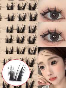 144pcs/Set Self-Adhesive False Eyelashes Book, Cat Eye Style Lashes, Glue-Free Reusable Segmented Lashes, 3-Second Application, Lightweight & Natural Look, Handmade, Great Gift For Women - View 8