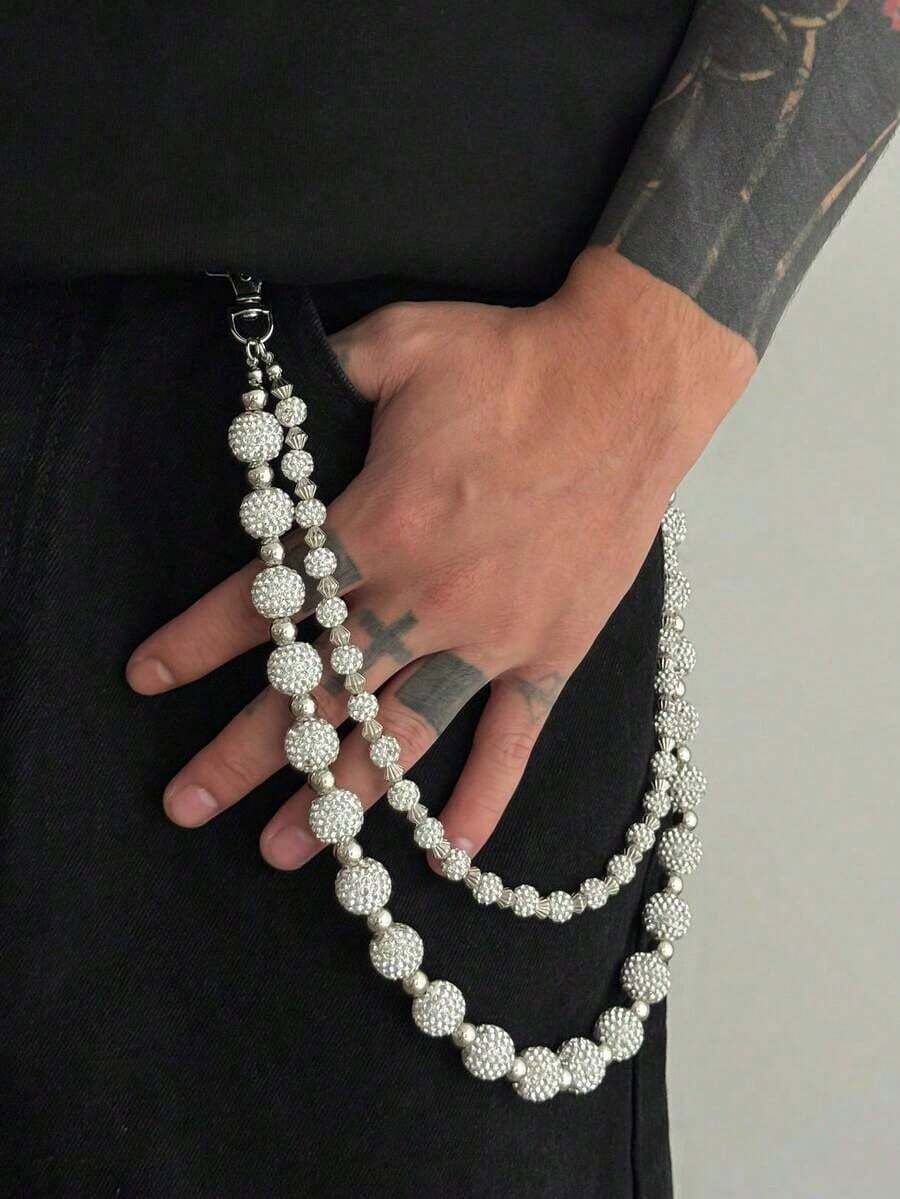 1pc Vintage Exaggerated Crystal & Faux Pearl Beaded Multi-Layer Tassel Waist Chain, Punk Hip-Hop Rock Party, Casual Daily, Street Style, Wedding Party, Women's Couples Holiday Birthday Versatile Jewelry Waist Chain Gift - 褲鏈 - 查看 1