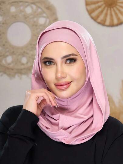 1pc Women's Solid Color Balaclava Ski Mask Neck Warmer Elastic Headband Turban, Breathable Comfortable Stretchy Wide-Brim Sweat-Absorbent Multifunctional Sports Headwear, Minimalist Fashion Scarf, Hood And Matching Headband In One