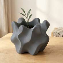 Maceta de escultura de onda moderna, maceta de plástico mate blanco/gris para plantas suculentas y flores pequeñas, maceta de escritorio minimalista y abstracta, decoración contemporánea para el hogar y la oficina - A - Ver 2