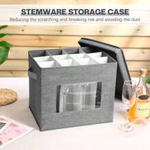 Norme - Paquete de 3 cajas de almacenamiento para copas de vino con divisores 12 compartimentos caja de almacenamiento de vajilla de champaña con mango de tapa ventana organizador de contenedores - Gris - Ver 5