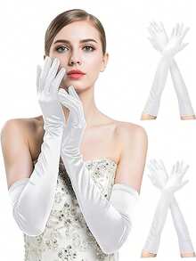 女士长款缎面手套，长度至肘部，适合 1920 年代歌剧茶会服装、新娘晚礼服 - 多色 - 查看 4