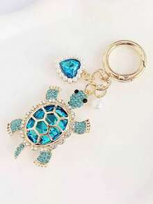 1pc Creative Cute Rhinestone Ocean Turtle Keychain, Alloy Crystal Animal Keyring, Heart-Shaped Faux Pearl Bag Charm, Exquisite Gift For Graduation, Back To School, Birthday Halloween Accessories Teachers Day Gifts For Mother, Father, Graduation, And Teacher - Multicolor - View 4