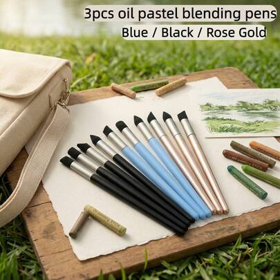 3pcs/Set Oil Pastel Blending Stumps, Soft Tip Smudge Sponge Brushes For Gradient Blending, Painting Art Supplies