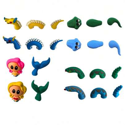 3/4件套3D鳄鱼、龙、蛇、美人鱼鞋饰，可拆卸鞋饰，适用于木屐，趣味鞋履配饰，送朋友的礼物