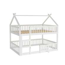 Bunk Bed 140 * 200 With Staircase, Loft Design, Solid Wood Bunk Bed Frame, Grey, White. - White - View 9