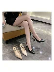 Sandalias De Tacón Puntiagudo A La Moda - Negro - Ver 8