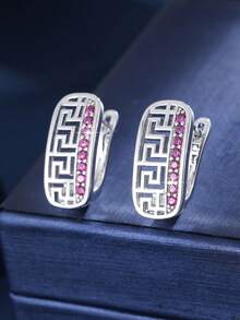 1 Pair Geometric Aesthetic Comfortable Hollow Vertical Zirconia Earrings, Stylish Design For Women, Art Exhibition Gift - W17851 - View 17