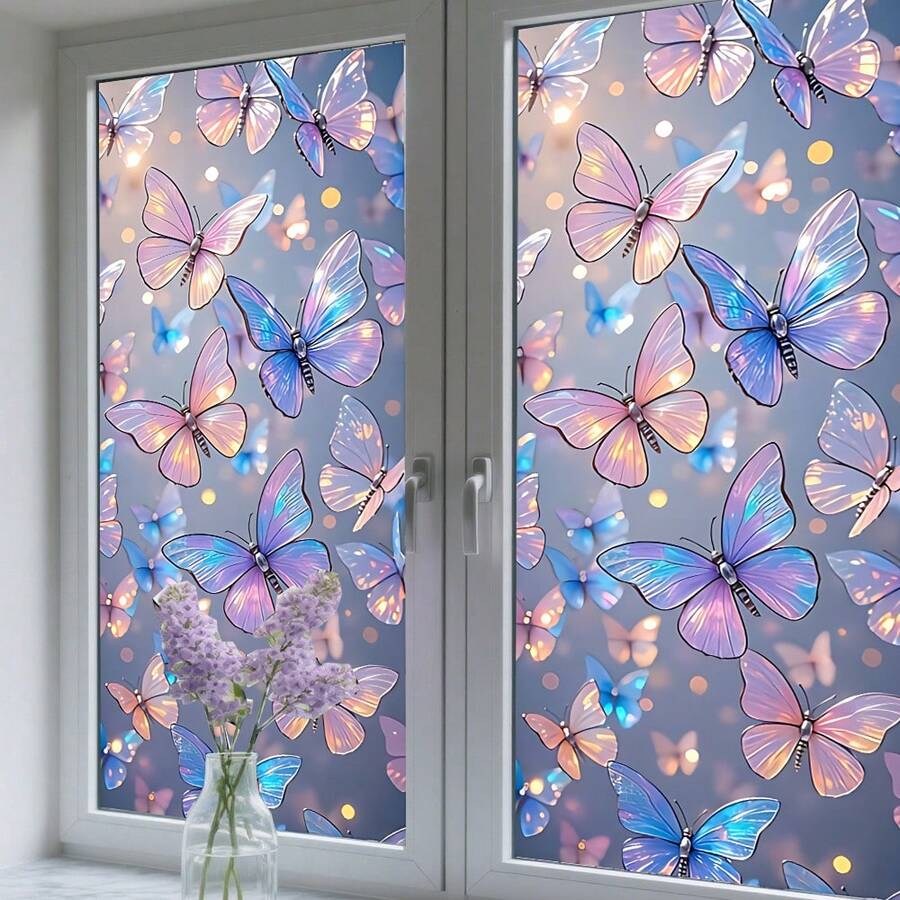 1/4 tấm phim dán cửa sổ mờ họa tiết hoa và bướm, có khả năng hấp thụ tĩnh điện và chống tia UV, thích hợp để trang trí phòng tắm, phòng ngủ và văn phòng.