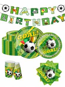 Juego de Vajilla con Tema de Fútbol - Platos y Vasos de Papel, Perfecto para Celebraciones de Fútbol, Reuniones de Aficionados, Fiestas de Cumpleaños, Bodas, Reuniones Familiares, Eventos al Aire Libre, Picnics en la Playa, Carnavales, Ramadán, Pascua, Día de San Patricio y talla grande - Multicolor - Ver 1