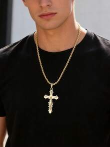 1pc 18K YS Jesus Cross Pendant Necklace, Hip-Hop Punk Style Jewelry, Suitable For Men's Women's Daily Wear - Gold - View 2