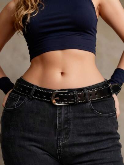 1pc Rhombus Pattern Casual PU (Polyurethane) Waist Belt, Accessory For Jeans And Clothes