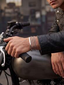 4pcs Minimalist Men's Silver Stainless Steel Bracelet, Personalized Delicate Adjustable Wristband For Daily Wear - Silver - View 3