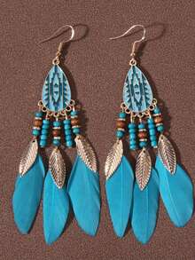 1 Pair Fashionable Exaggerated Retro Feather Bohemian Peacock Blue Elegant Earrings - Peacock Orchid - View 3