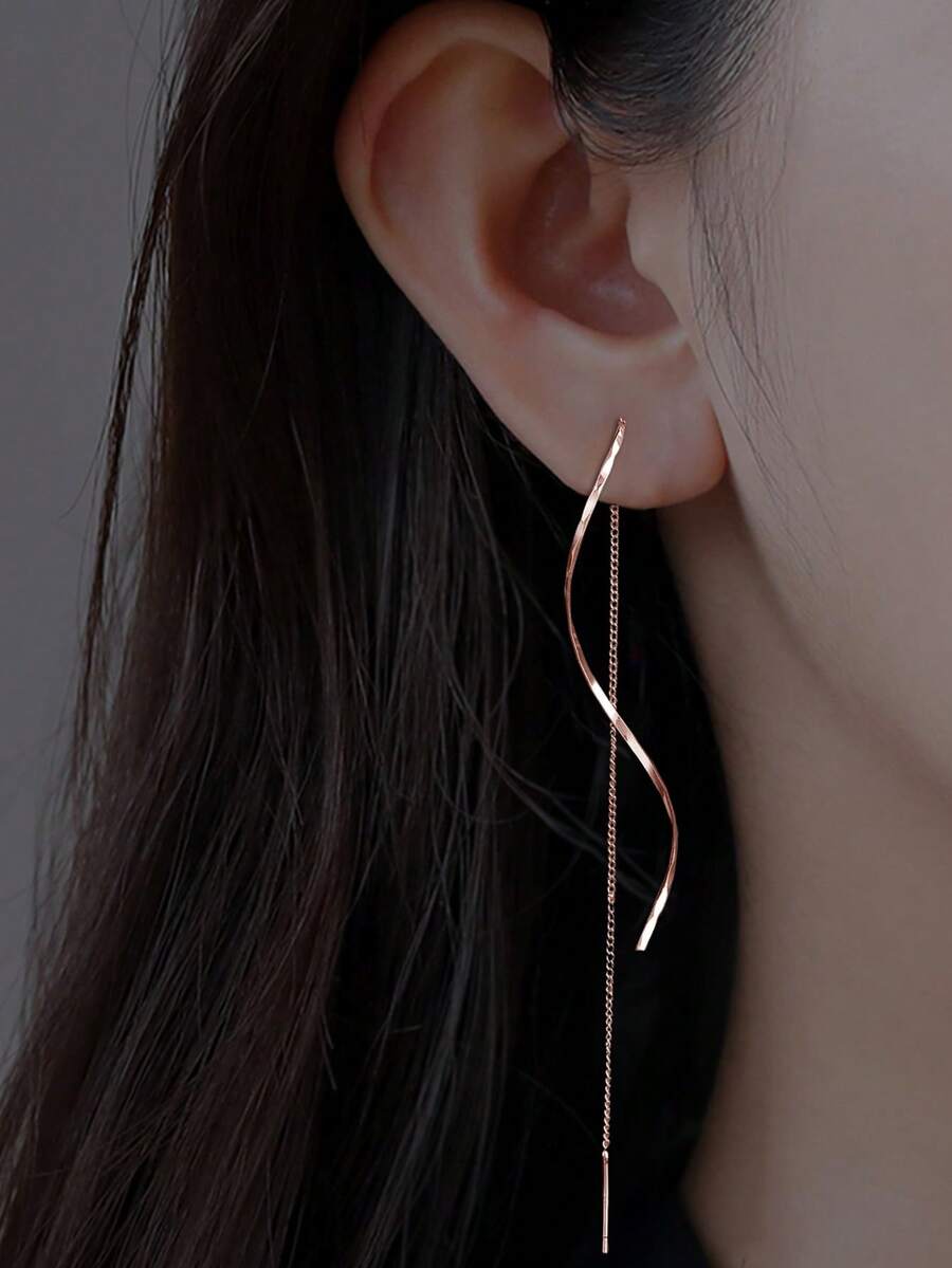 Nooxian 1 Đôi bông tai đồng hình chữ S dành cho nữ
